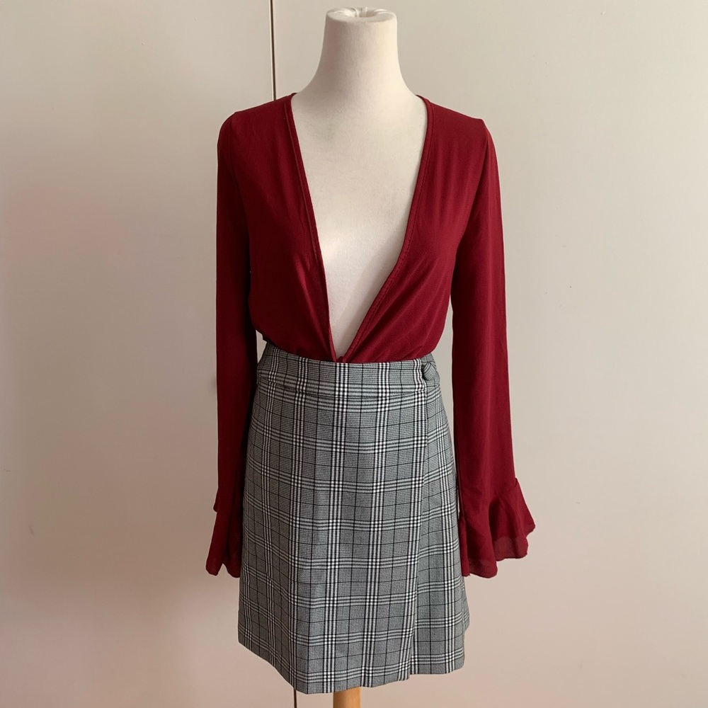 a new day Plaid Mini Skirt in Gray with Black Windowpane